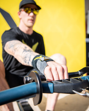 Close up shot of Logan Aldridge's hand and using the Rower Handle / Hook engaged with the Concept2 Handle Wodapalooza 2018